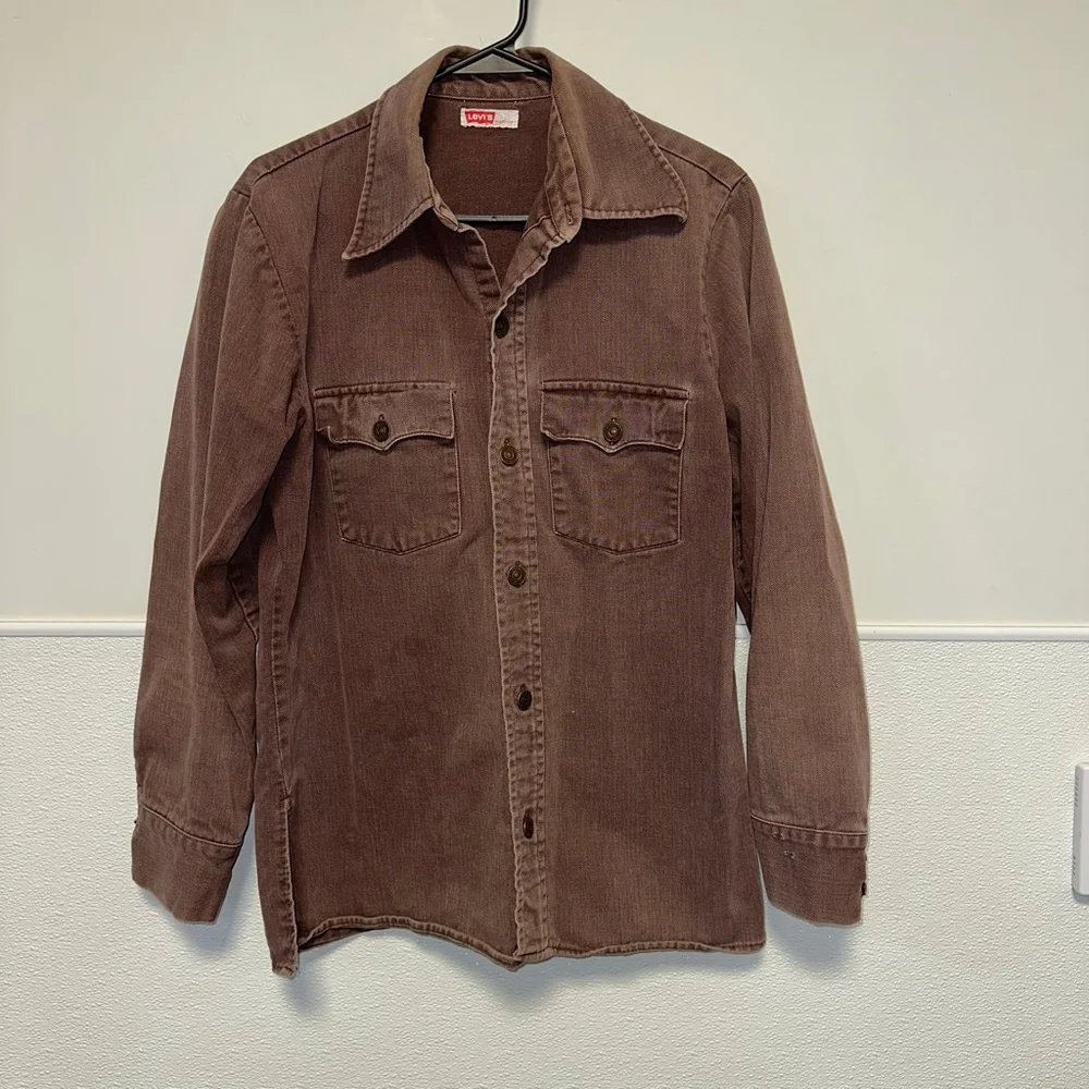 Levi's Double Pocket Denim Jacket 70s Big E Size Medium Brown Maroon Rare Unisex